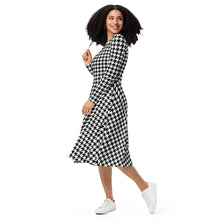 Load image into Gallery viewer, Houndstooth-Hunny All-over print long sleeve midi dress