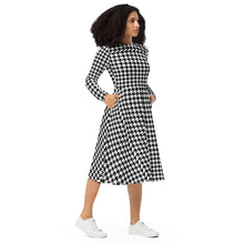 Load image into Gallery viewer, Houndstooth-Hunny All-over print long sleeve midi dress