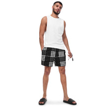 Load image into Gallery viewer, Houndstooth Black-Menace Men's swim trunks